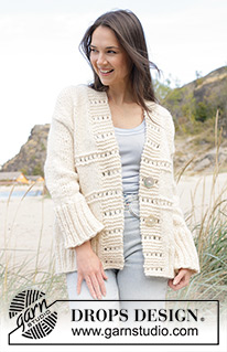 Ivory Collage Cardigan / DROPS 239-31 - Veste tricotée de haut en bas avec épaules européennes / épaules biaisées et point fantaisie relief, avec 1 fil DROPS Wish ou 2 fils DROPS Air. Du S au XXXL.