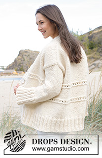 Ivory Collage Cardigan / DROPS 239-31 - Veste tricotée de haut en bas avec épaules européennes / épaules biaisées et point fantaisie relief, avec 1 fil DROPS Wish ou 2 fils DROPS Air. Du S au XXXL.