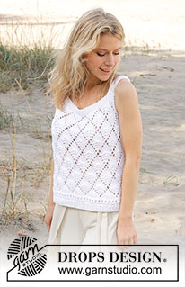 Stormlight Top / DROPS 239-34 - Top tricoté de haut en bas avec point ajouré, point mousse et fentes sur les côtés, en DROPS Paris. Du XS/S au XXXL.