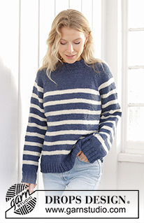 Meet the Captain / DROPS 239-38 - Pull tricoté de haut en bas en jersey rayé, col doublé et emmanchures raglan, en DROPS Alaska. Du S au XXXL.
