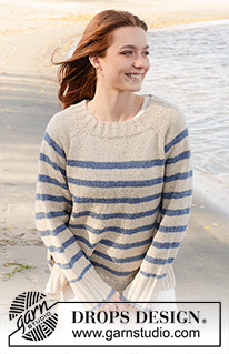 Marina Del Rey / DROPS 239-5 - Pulôver tricotado de cima para baixo com cavas raglan, riscas e fenda Nos lados, em DROPS Soft Tweed. Do S ao XXXL.