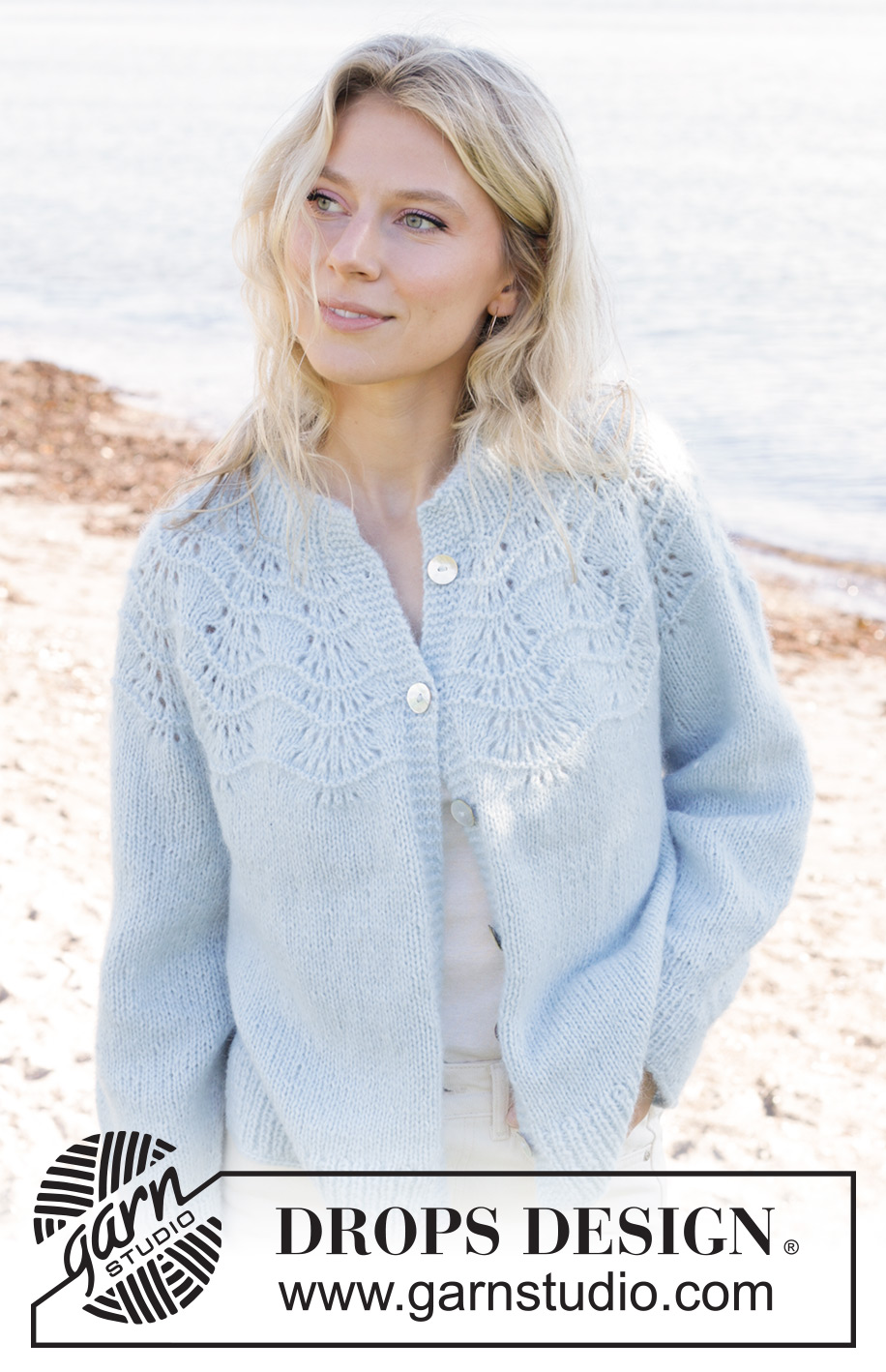 Tidal Treasures Jacket / DROPS 239-7 - Knitted jacket in DROPS Air. Piece is knitted top down with wave pattern and round yoke. Size: S - XXXL