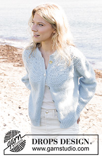 Tidal Treasures Jacket / DROPS 239-7 - Knitted jacket in DROPS Air. Piece is knitted top down with wave pattern and round yoke. Size: S - XXXL