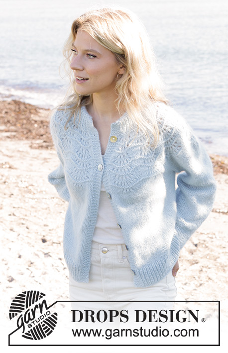 Tidal Treasures Jacket / DROPS 239-7 - Knitted jacket in DROPS Air. Piece is knitted top down with wave pattern and round yoke. Size: S - XXXL