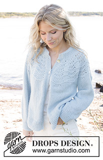 Tidal Treasures Jacket / DROPS 239-7 - Knitted jacket in DROPS Air. Piece is knitted top down with wave pattern and round yoke. Size: S - XXXL
