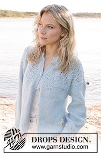 Tidal Treasures Jacket / DROPS 239-7 - Knitted jacket in DROPS Air. Piece is knitted top down with wave pattern and round yoke. Size: S - XXXL
