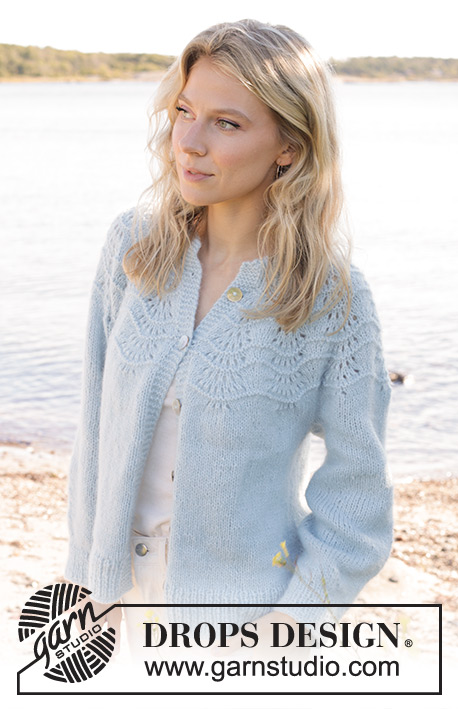 Tidal Treasures Jacket / DROPS 239-7 - Knitted jacket in DROPS Air. Piece is knitted top down with wave pattern and round yoke. Size: S - XXXL