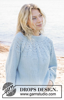 Tidal Treasures / DROPS 239-8 - Knitted jumper in DROPS Air. Piece is knitted top down with wave pattern and round yoke. Size: S - XXXL