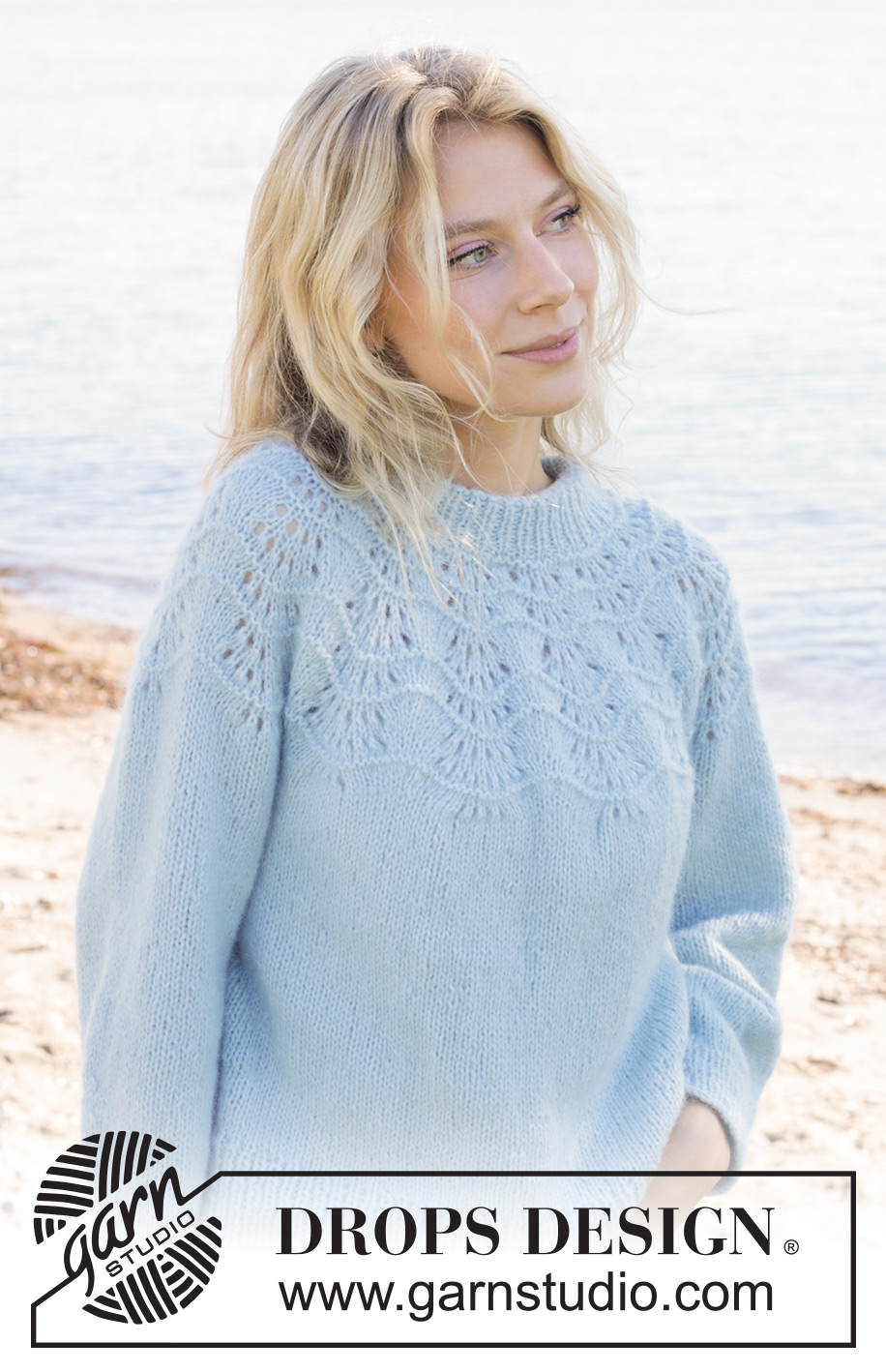 Tidal Treasures / DROPS 239-8 - Knitted jumper in DROPS Air. Piece is knitted top down with wave pattern and round yoke. Size: S - XXXL