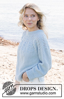 Tidal Treasures / DROPS 239-8 - Knitted jumper in DROPS Air. Piece is knitted top down with wave pattern and round yoke. Size: S - XXXL