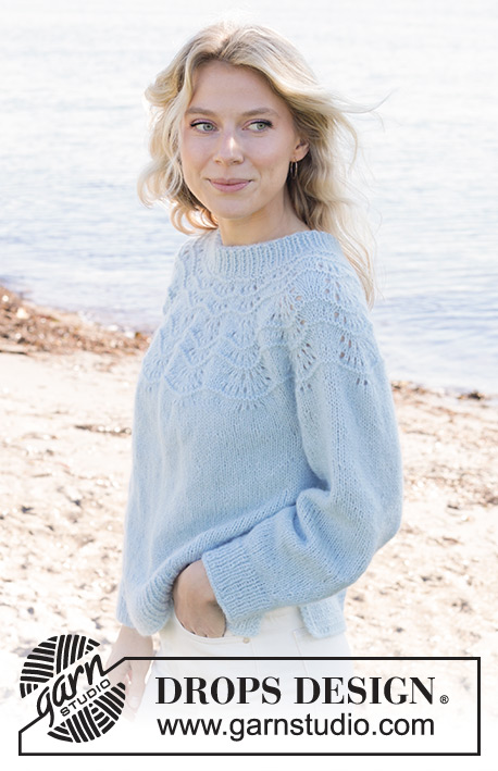 Tidal Treasures / DROPS 239-8 - Knitted jumper in DROPS Air. Piece is knitted top down with wave pattern and round yoke. Size: S - XXXL
