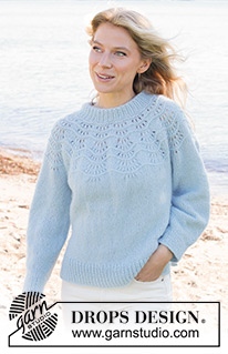Tidal Treasures / DROPS 239-8 - Knitted jumper in DROPS Air. Piece is knitted top down with wave pattern and round yoke. Size: S - XXXL