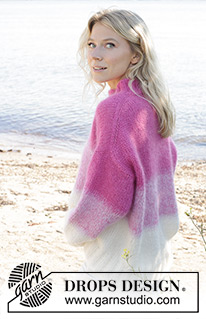 Pink Infusion / DROPS 240-1 - Pull tricoté de haut en bas avec épaules biaisées / européennes et rayures, avec 4 fils DROPS Kid-Silk. Du XS au XXL.