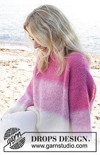 Pink Infusion / DROPS 240-1 - Pull tricoté de haut en bas avec épaules biaisées / européennes et rayures, avec 4 fils DROPS Kid-Silk. Du XS au XXL.