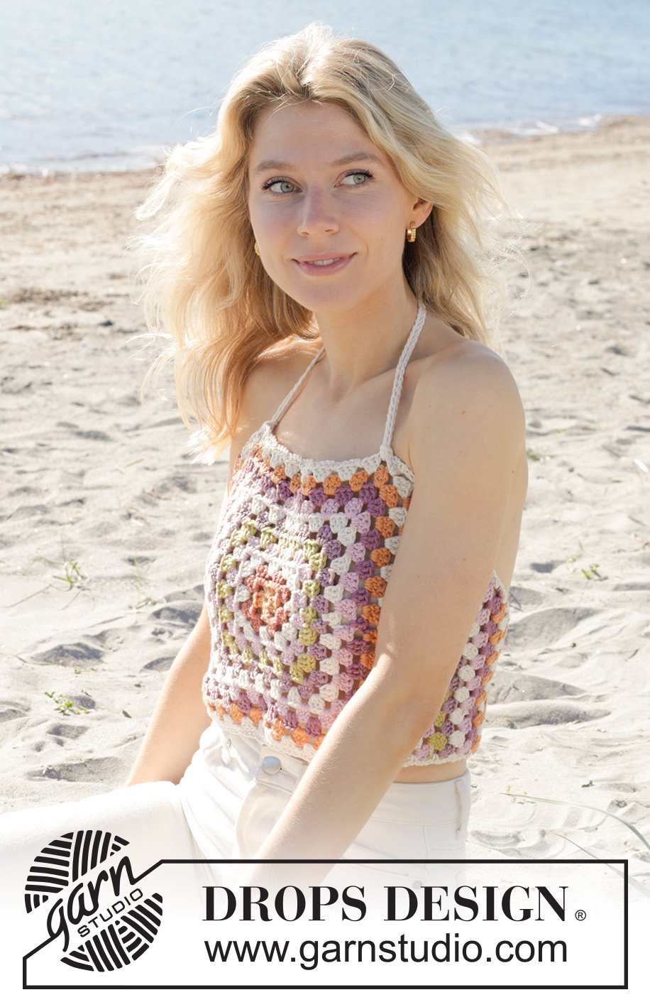 Stained Glass Top / DROPS 240-10 - Crocheted top with square in DROPS Paris. The piece is worked from the middle out with stripes. Sizes S - XXXL.