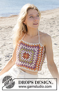 Stained Glass Top / DROPS 240-10 - Crocheted top with square in DROPS Paris. The piece is worked from the middle out with stripes. Sizes S - XXXL.