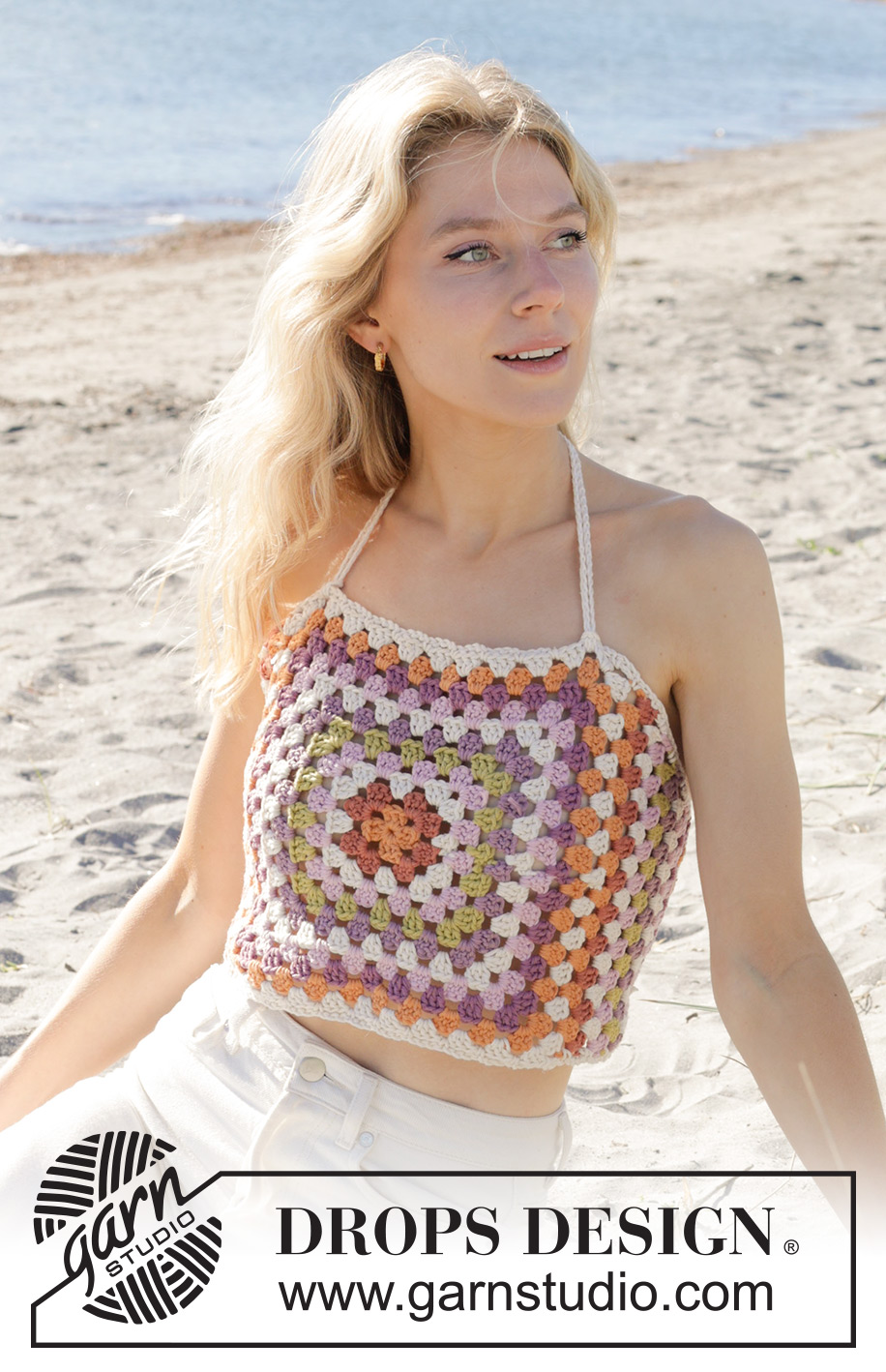 Stained Glass Top / DROPS 240-10 - Crocheted top with square in DROPS Paris. The piece is worked from the middle out with stripes. Sizes S - XXXL.