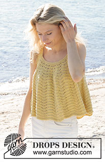 Canary Belle Top / DROPS 240-13 - Knitted top in DROPS Belle. The piece is worked top down with wave-pattern. Sizes XS - XXL.