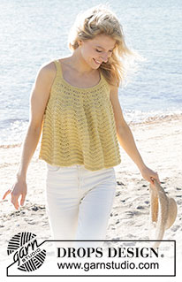 Canary Belle Top / DROPS 240-13 - Knitted top in DROPS Belle. The piece is worked top down with wave-pattern. Sizes XS - XXL.