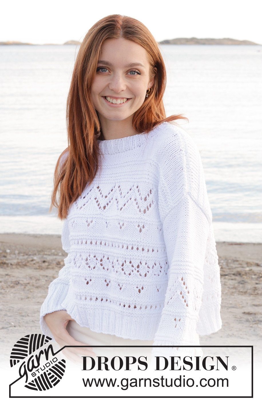 Frosted Mountains Sweater / DROPS 240-16 - Pull tricoté de bas en haut, avec point ajouré, en DROPS Paris ou DROPS Bomull-Lin. Du S au XXXL.