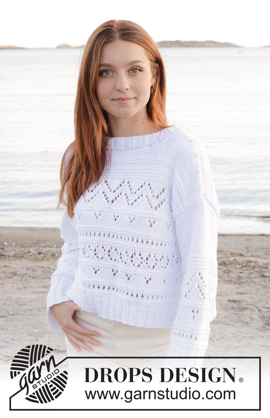 Frosted Mountains Sweater / DROPS 240-16 - Pull tricoté de bas en haut, avec point ajouré, en DROPS Paris ou DROPS Bomull-Lin. Du S au XXXL.