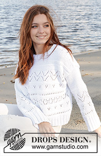 Frosted Mountains Sweater / DROPS 240-16 - Pull tricoté de bas en haut, avec point ajouré, en DROPS Paris ou DROPS Bomull-Lin. Du S au XXXL.
