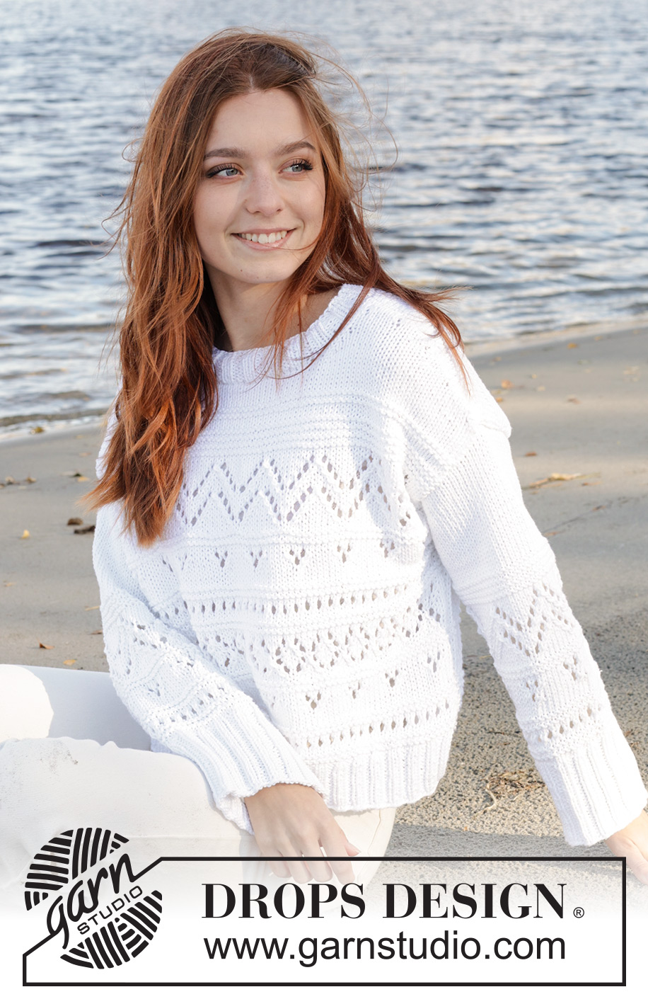 Frosted Mountains Sweater / DROPS 240-16 - Pull tricoté de bas en haut, avec point ajouré, en DROPS Paris ou DROPS Bomull-Lin. Du S au XXXL.