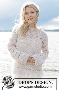 Wave Breaker / DROPS 240-2 - Pull crocheté bas en haut avec point ajouré, en DROPS Flora et DROPS Kid-Silk. Du S au XXXL.
