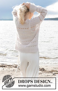 Wave Breaker / DROPS 240-2 - Pull crocheté bas en haut avec point ajouré, en DROPS Flora et DROPS Kid-Silk. Du S au XXXL.