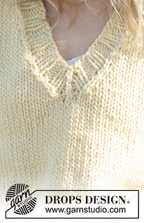 Campus Rally Vest / DROPS 240-28 - Pull sans manches tricoté de bas en haut avec 1 fil DROPS Snow ou 2 fils DROPS Air. Se tricote en jersey, avec col-V et fente sur les côtés. Du S au XXXL.