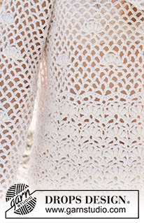 Shell Seeker Sweater / DROPS 240-3 - Jersey a ganchillo en DROPS Belle. La pieza está elaborada de abajo hacia arriba con patrón de calados y motas. Tallas S – XXXL.