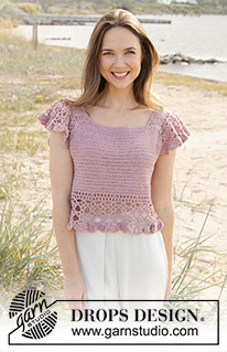Country Belle Top / DROPS 240-30 - Top crocheté de haut en bas, avec volants, en DROPS Belle.  Du S au XXXL