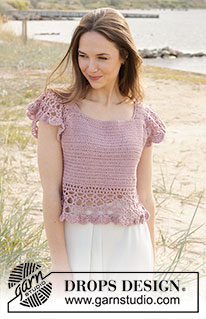 Country Belle Top / DROPS 240-30 - Top crocheté de haut en bas, avec volants, en DROPS Belle.  Du S au XXXL