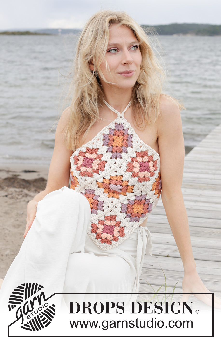 Tic Tac Toe Top / DROPS 240-31 - Top crocheté en DROPS Paris. Se compose de carrés. Du S au XXL.