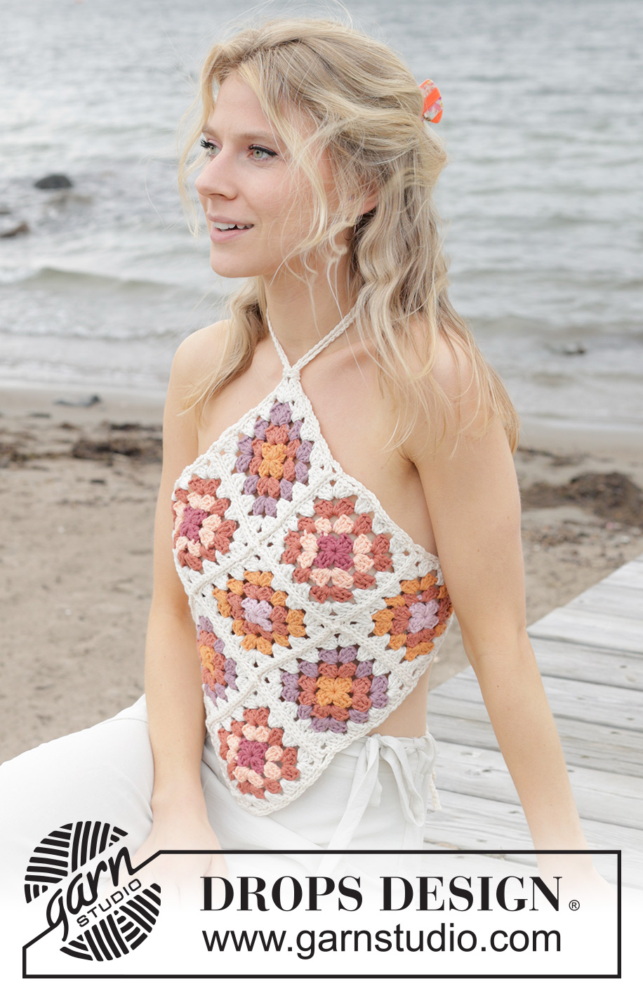 Tic Tac Toe Top / DROPS 240-31 - Top crocheté en DROPS Paris. Se compose de carrés. Du S au XXL.
