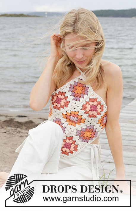 Tic Tac Toe Top / DROPS 240-31 - Top crocheté en DROPS Paris. Se compose de carrés. Du S au XXL.