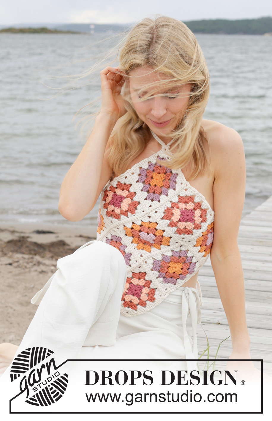 Tic Tac Toe Top / DROPS 240-31 - Top crocheté en DROPS Paris. Se compose de carrés. Du S au XXL.