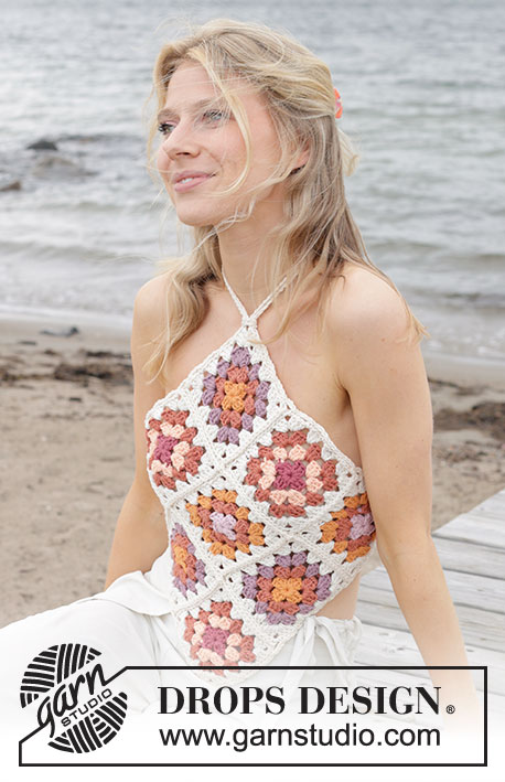 Tic Tac Toe Top / DROPS 240-31 - Top crocheté en DROPS Paris. Se compose de carrés. Du S au XXL.
