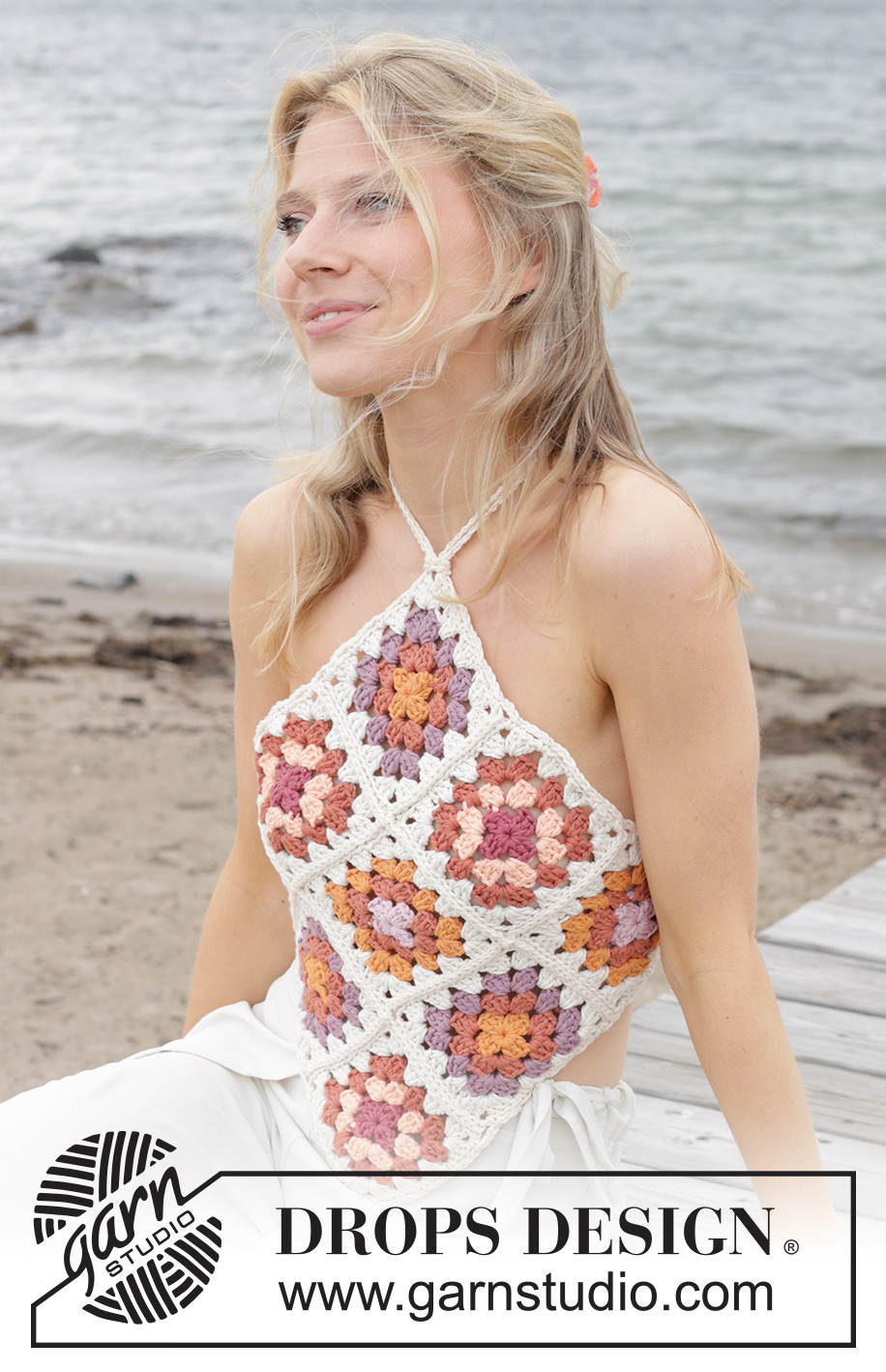 Tic Tac Toe Top / DROPS 240-31 - Top crocheté en DROPS Paris. Se compose de carrés. Du S au XXL.