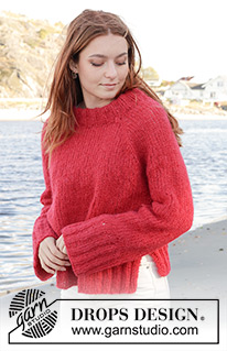 August Sunset / DROPS 240-32 - Knitted sweater in 2 strands DROPS Brushed Alpaca Silk or 1 strand DROPS Air and 1 strand Brushed Alpaca Silk. Piece is knitted top down with raglan, double neck edge and vents in the sides. Size: S - XXXL
