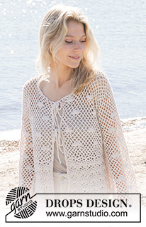 Shell Seeker Cardigan / DROPS 240-4 - Virkad kofta i DROPS Belle. Arbetet virkas nedifrån och upp med hålmönster och muscher. Storlek S - XXXL.