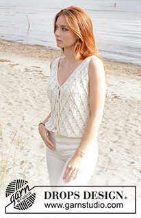 Dazzling Diamonds Vest / DROPS 240-7 - Top tricotado de cima para baixo com alças, ponto rendado e botões, em DROPS Muskat ou DROPS Cotton Merino. Do S ao XXXL
