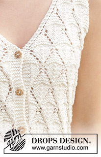 Dazzling Diamonds Vest / DROPS 240-7 - Top tricotado de cima para baixo com alças, ponto rendado e botões, em DROPS Muskat ou DROPS Cotton Merino. Do S ao XXXL