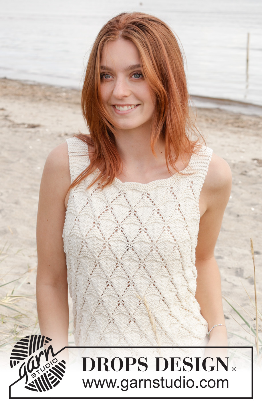Dazzling Diamonds Top / DROPS 240-8 - Knitted top in DROPS Muskat or DROPS Cotton Merino. Piece is knitted top down with straps and lace pattern. Size XS – XXXL.