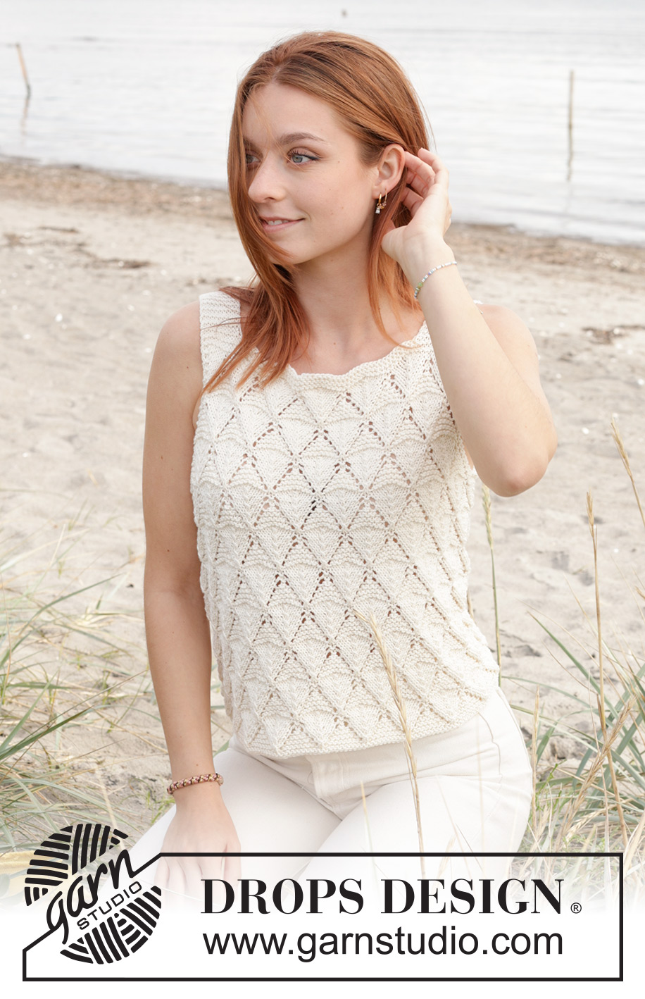 Dazzling Diamonds Top / DROPS 240-8 - Knitted top in DROPS Muskat or DROPS Cotton Merino. Piece is knitted top down with straps and lace pattern. Size XS – XXXL.