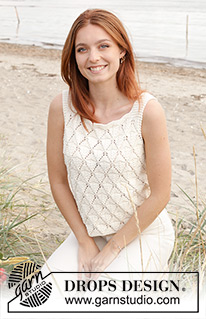 Dazzling Diamonds Top / DROPS 240-8 - Knitted top in DROPS Muskat or DROPS Cotton Merino. Piece is knitted top down with straps and lace pattern. Size XS – XXXL.