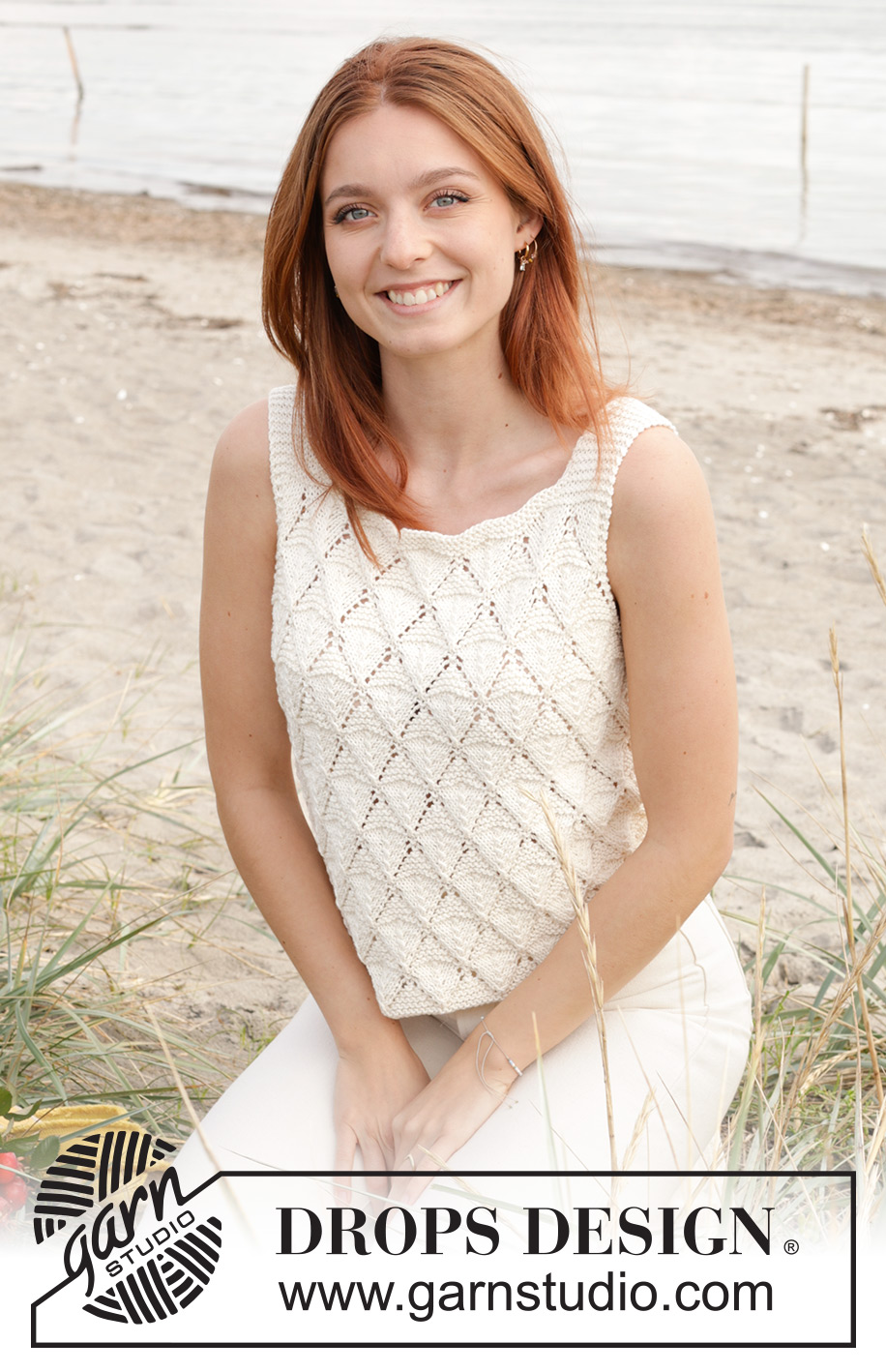 Dazzling Diamonds Top / DROPS 240-8 - Knitted top in DROPS Muskat or DROPS Cotton Merino. Piece is knitted top down with straps and lace pattern. Size XS – XXXL.