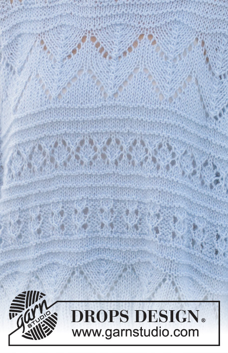 Blue Porcelain / DROPS 241-1 - Strikket genser i DROPS BabyMerino og DROPS Kid-Silk. Arbeidet strikkes ovenfra og ned med europeisk skulder / skrå skulder og hullmønster. Størrelse S - XXXL.
