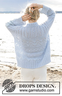 Blue Porcelain / DROPS 241-1 - Strikket genser i DROPS BabyMerino og DROPS Kid-Silk. Arbeidet strikkes ovenfra og ned med europeisk skulder / skrå skulder og hullmønster. Størrelse S - XXXL.