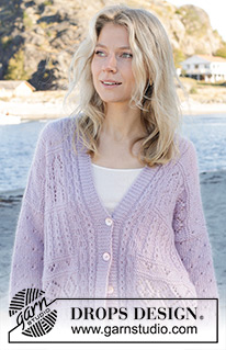 Fabled Harbour Cardigan / DROPS 241-10 - DROPS Kid-Silk ja DROPS Alpaca lõngadest alt üles kootud pitsmustriga kardigan suurustele S kuni XXXL